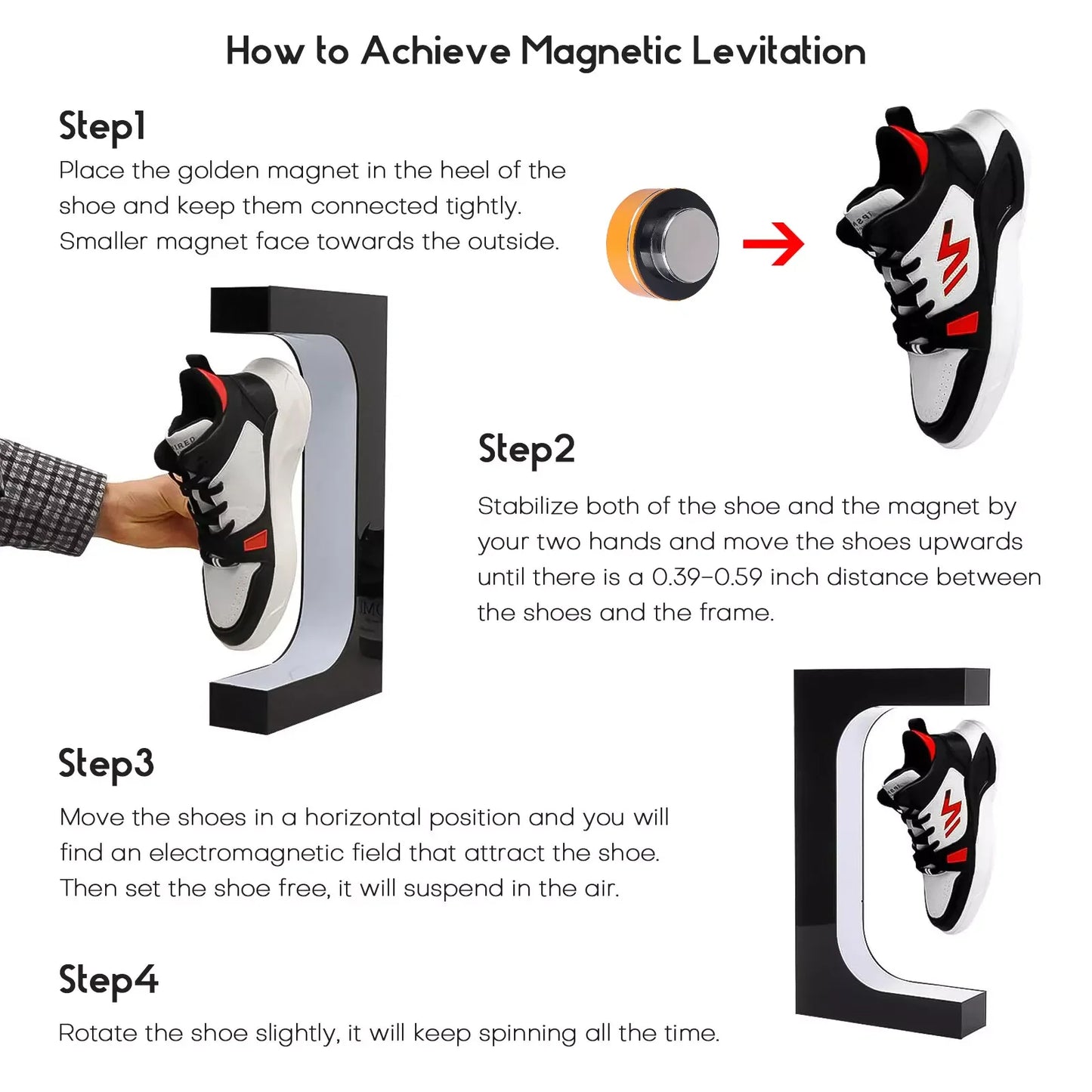 LED Magnetic Floating Shoe Levitation Stand: 360° Rotating Sneaker Display